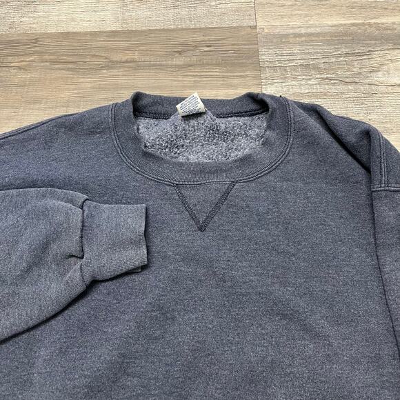 2000s Russell Athletic Dark Blue Mens L Tall Blank Pullover Crewneck Sweatshirt - Picture 1 of 8